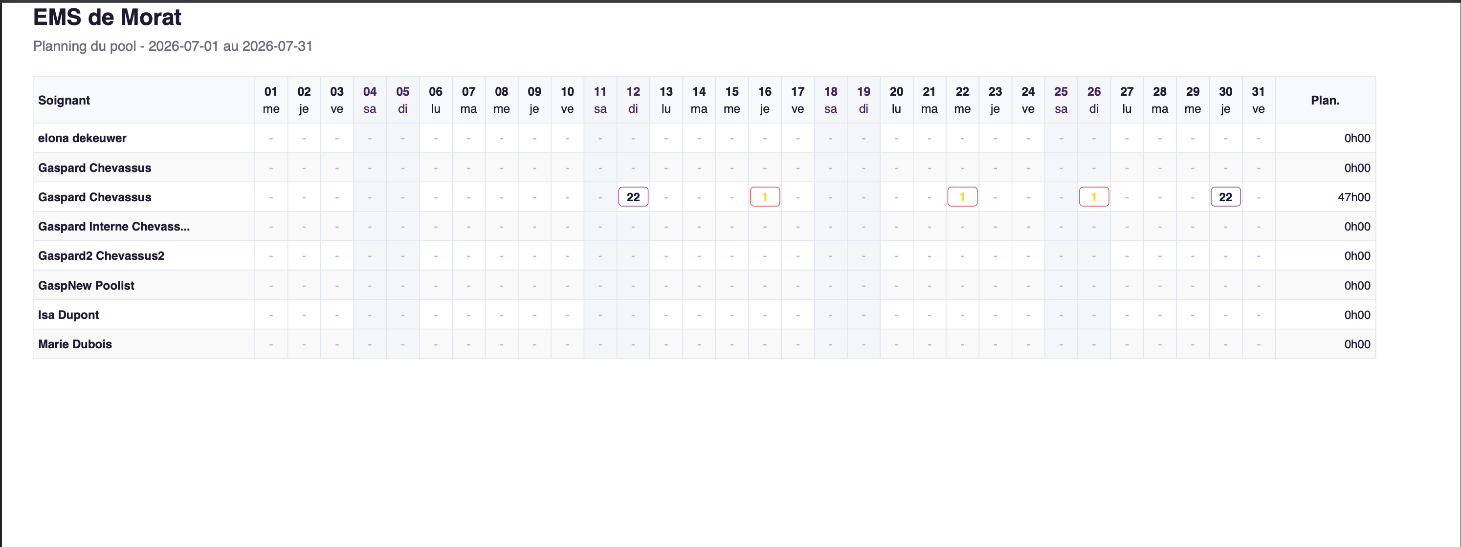 Export PDF compact du planning du pool
